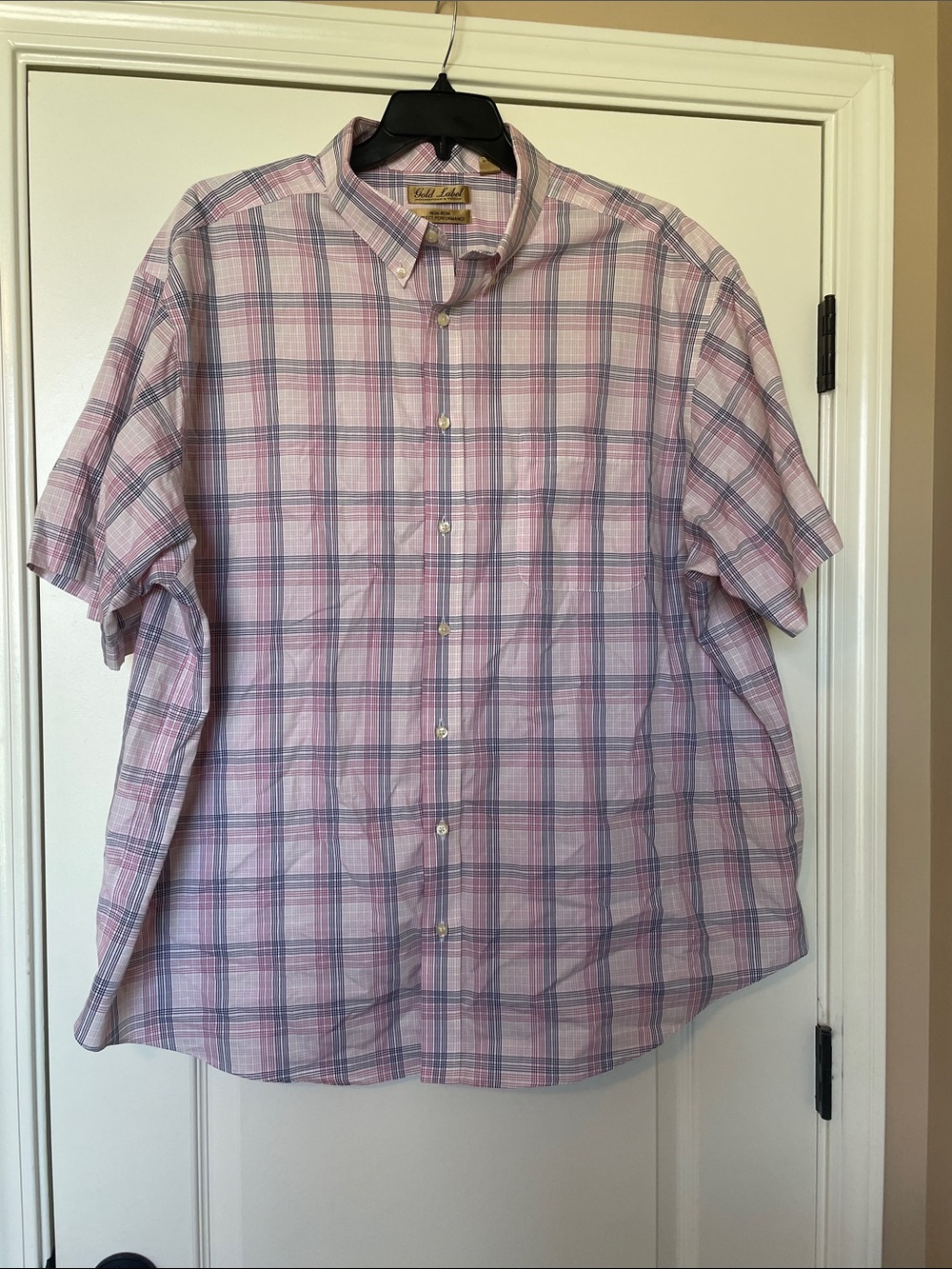 Men's Short-Sleeve Button-Down Shirt in Pink Plaid - Tallia Orange